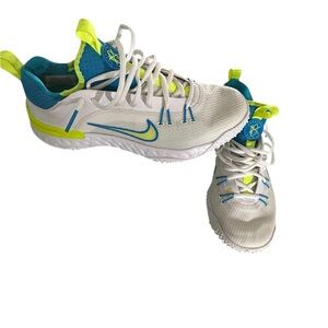 Nike White and Blue Sneakers with Yellow Accents